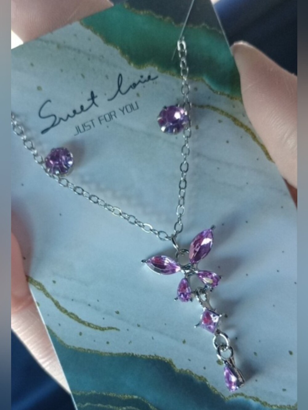 $12 or 3/$30! Necklace with Purple Crystal Butterfly & Matching Stud Earrings